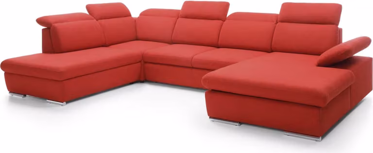 FURNLUX Divano angolare Orlando Rosso e Argento 356cm / Colore principale: Rosso / Dimensioni: 356 x 98 x 230 cm