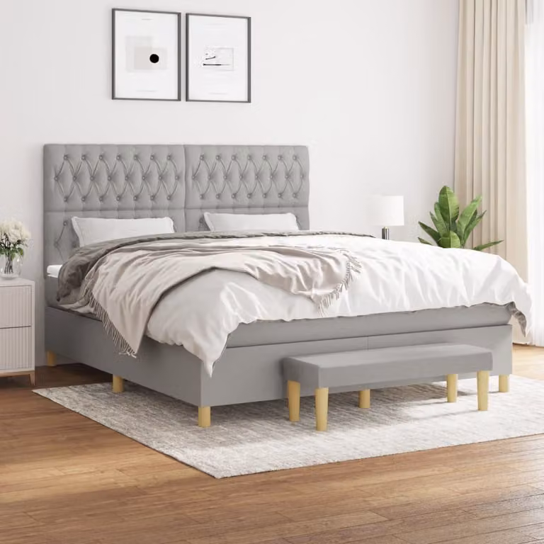 Giroletto a molle con materasso ibrido vidaXL in tessuto grigio e bianco, L 180 x P 200 cm