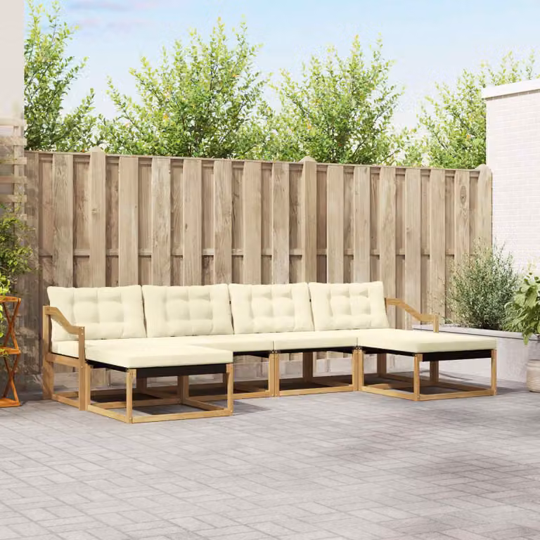 Set di divani da esterno vidaXL 6 pz in legno di acacia con cuscini Bianco e Beige