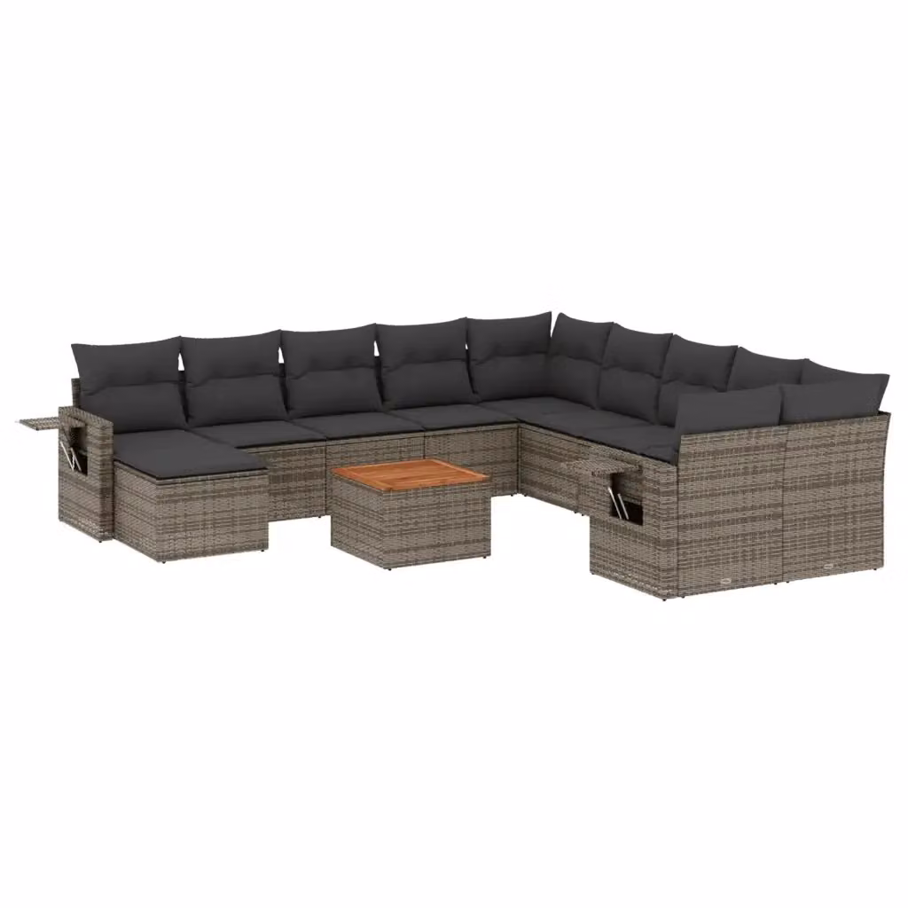 vidaXL Set Divani da Giardino 12 pz in Polyrattan Grigio con Cuscini e Tavolino – 2