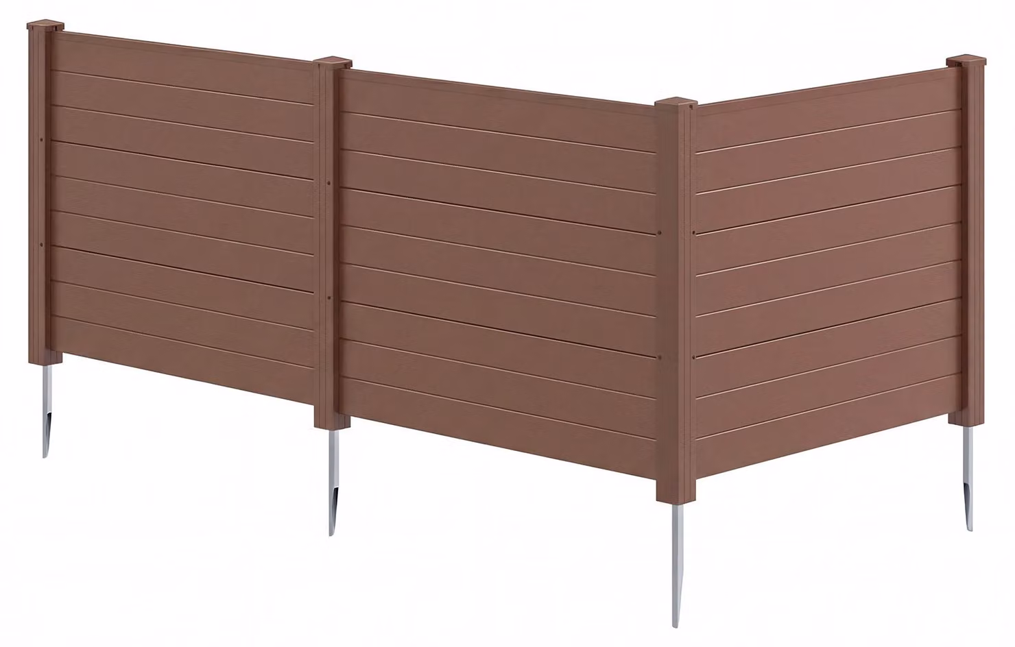 COSTWAY Recinzione da giardino a 3 elementi 122x95 cm, recinzione con 4 pali, recinzione frangivista in PP e metallo, recinzione a lamelle ad incastro, recinzione frangivista autoportante, marrone