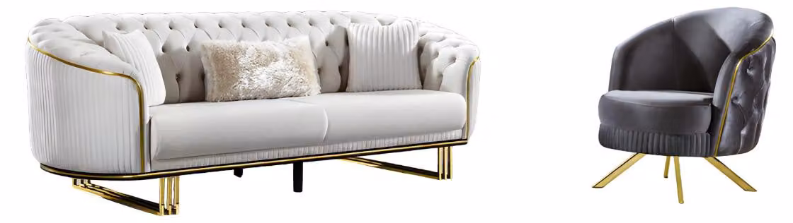 Wohnzimmer Set 2tlg 3+1 Sofa Sessel Textil Chesterfield Sitzgarnitur