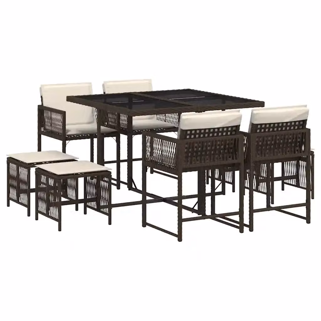 Set da Pranzo da Giardino vidaXL in Polyrattan Marrone con 9 Pezzi e Cuscini – 2