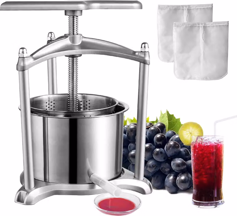 VEVOR 5,5 L Pressa per frutta Pressa per frutta Pressa per purea, pressa per bacche 22 x 14,3 cm Pressa per mele Spremiagrumi manuale Pressa per frutta Pressa meccanica in acciaio inox adatta per succo di frutta purea ecc.