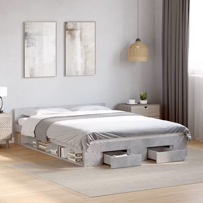 vidaXL Giroletto con Cassetti in Legno Multistrato Grigio Cemento L: 138 cm, P: 193 cm, H: 30 cm