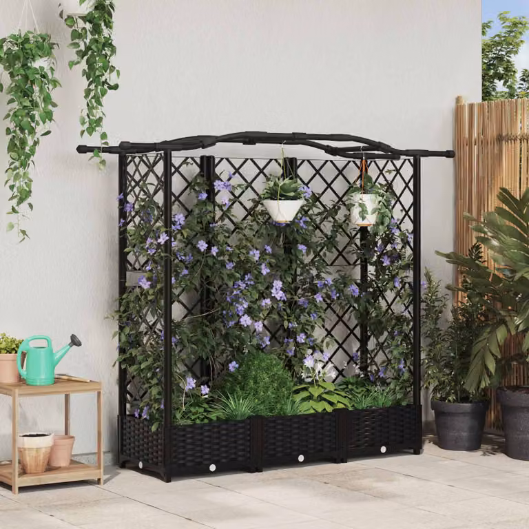 Letto rialzato con griglia e tetto vidaXL, colore nero, L: 163 cm, P: 40 cm, H: 123 cm