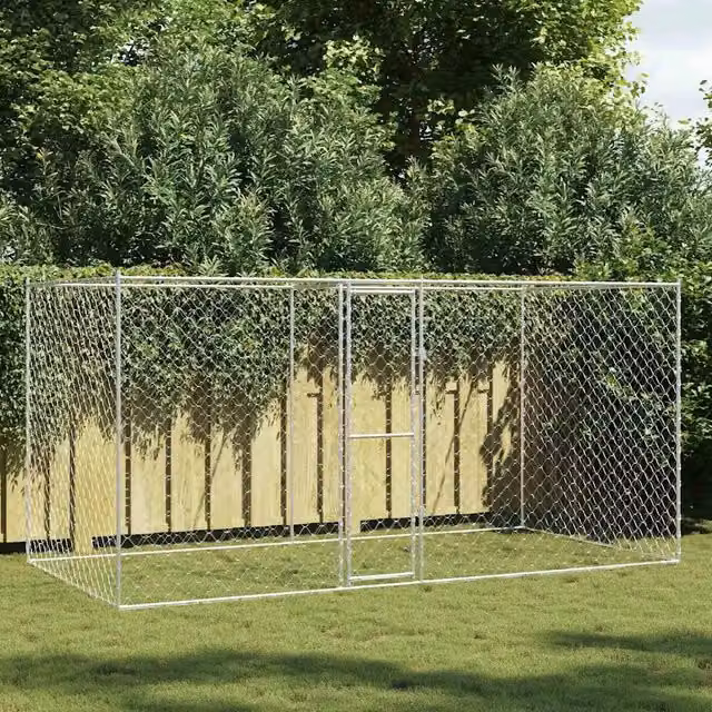 Gabbia per cani vidaXL in acciaio zincato argento, resistente alle intemperie, L 400 x P 200 x H 200 cm