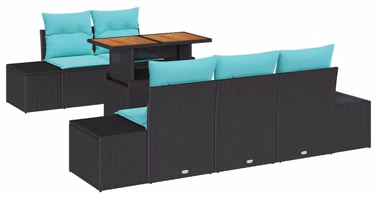 Set da giardino composto da 6 pezzi, colore nero, in rattan sintetico