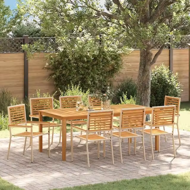 Set da Pranzo per Giardino 9 pz Beige Legno di Acacia Massello 3365528