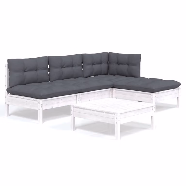 Set Divani da Giardino 5 pz con Cuscini Bianchi Legno di Pino