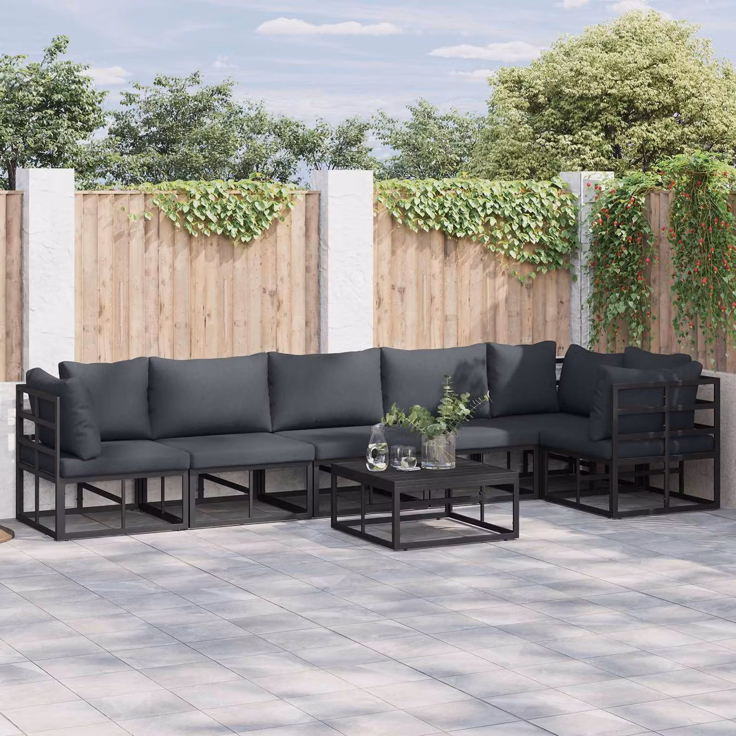 Set Divano da Giardino vidaXL a Forma di L in Alluminio Verniciato Antracite con 7 Pezzi e Cuscini – 1