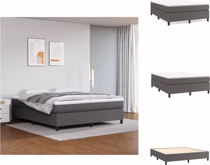 vidaXL Letto a molle con materasso grigio 160x200 cm in Pelle finta - Letti & strutture letto