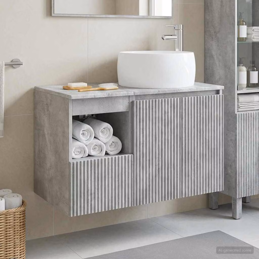 Set di mobili per il bagno moderno vidaXL composto da mobile lavabo e pensile in 2 pezzi, colore grigio, con ante a cerniera e cassetti interni, montaggio a parete