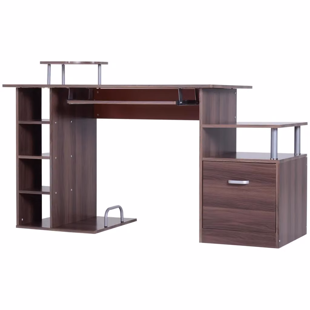 Scrivania moderna per computer e ufficio in legno marrone e argento con piano rettangolare L: 88 cm, P: 60 cm, H: 40 cm – 2
