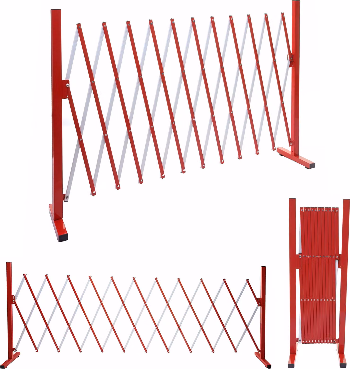 Griglia di protezione HWC-B34, griglia di protezione a forbice estensibile, alluminio rosso-bianco ~ altezza 103 cm, larghezza 37-300 cm
