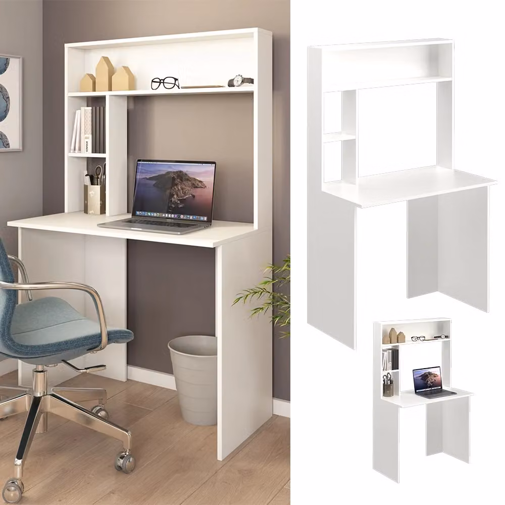 Scrivania con ripiani Albano Vicco Bianco L: 90 cm, P: 51.6 cm, H: 74.8 cm – 2