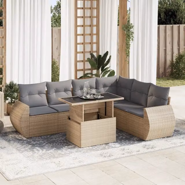 Set Divani da Giardino 7 pz con Cuscini Beige in Polyrattan 3326650