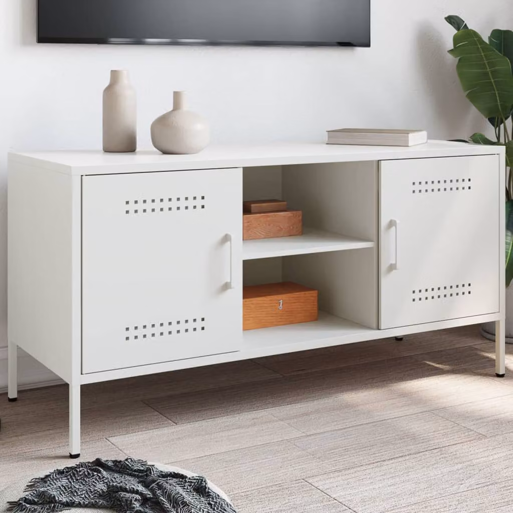 Mobile TV vidaXL in metallo bianco con stile industriale L: 100,5 cm, P: 39 cm, H: 50,5 cm