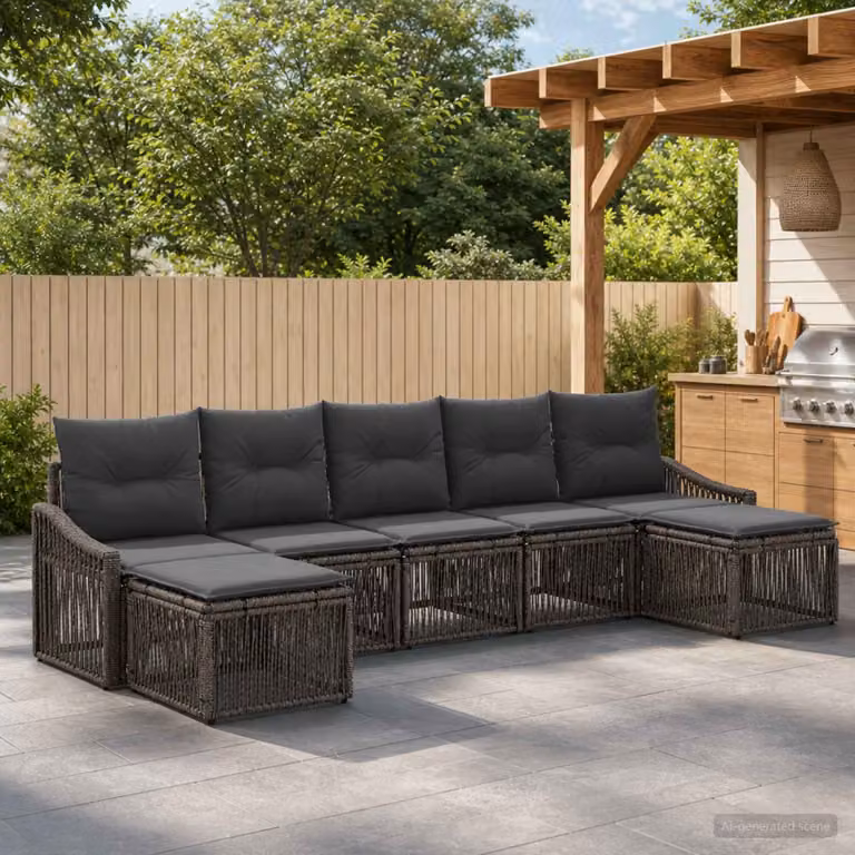 Set Divano da Giardino vidaXL 7 Pezzi Grigio con Cuscini e Struttura in Metallo e Polyrattan