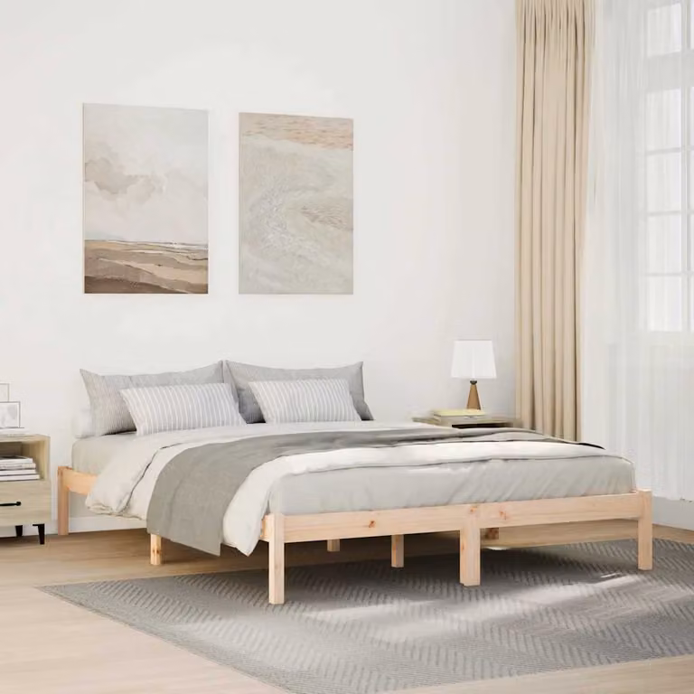 Letto extra lungo vidaXL in legno di pino naturale con doghe fisse L/P/H: 225.5 x 145.5 x 31.0 cm