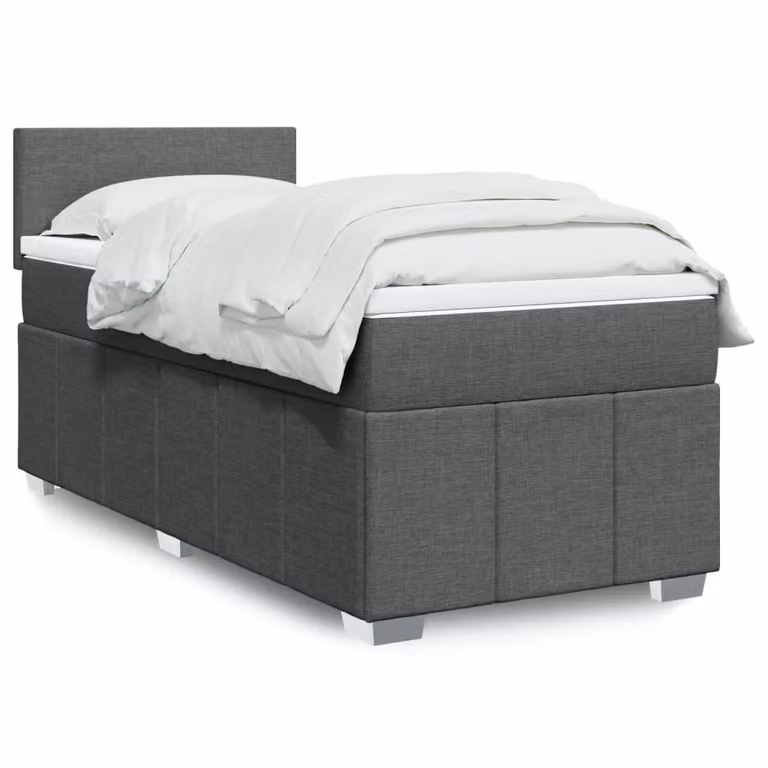 vidaXL Giroletto a Molle con Materasso Ibrido in Tessuto Grigio e Bianco L/P/H: 90 x 190 cm