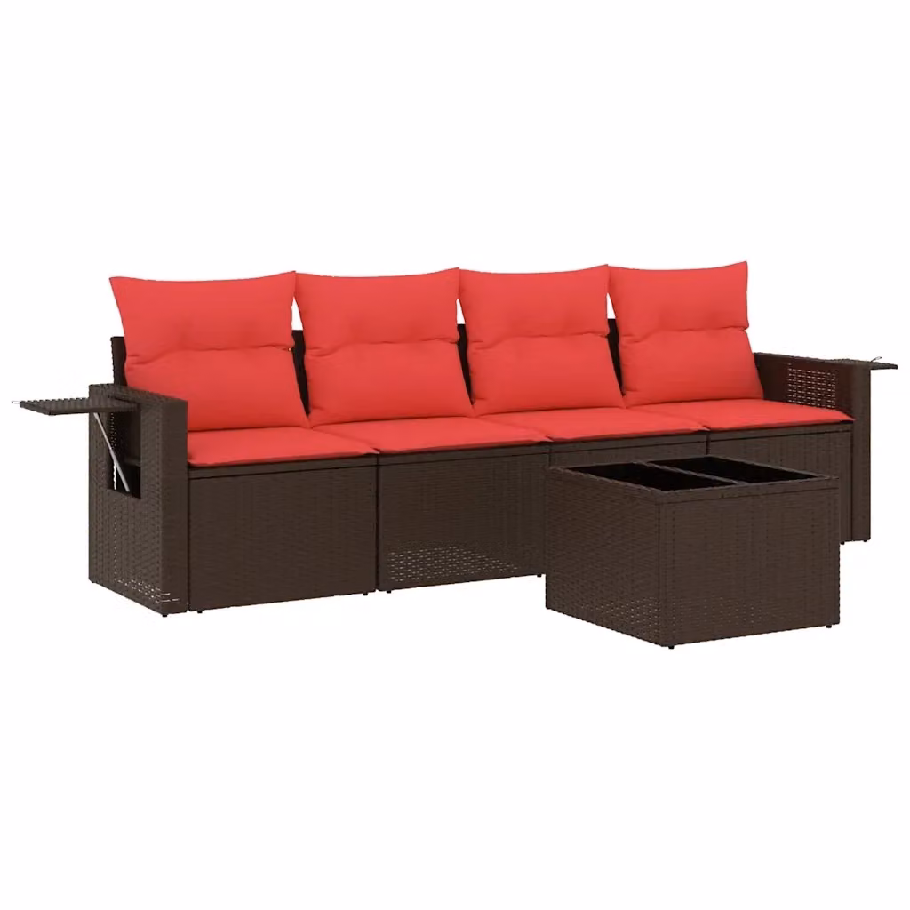 Set da giardino vidaXL composto da 5 pezzi in polyrattan marrone con cuscini e tavolino da caffè per esterno – 2