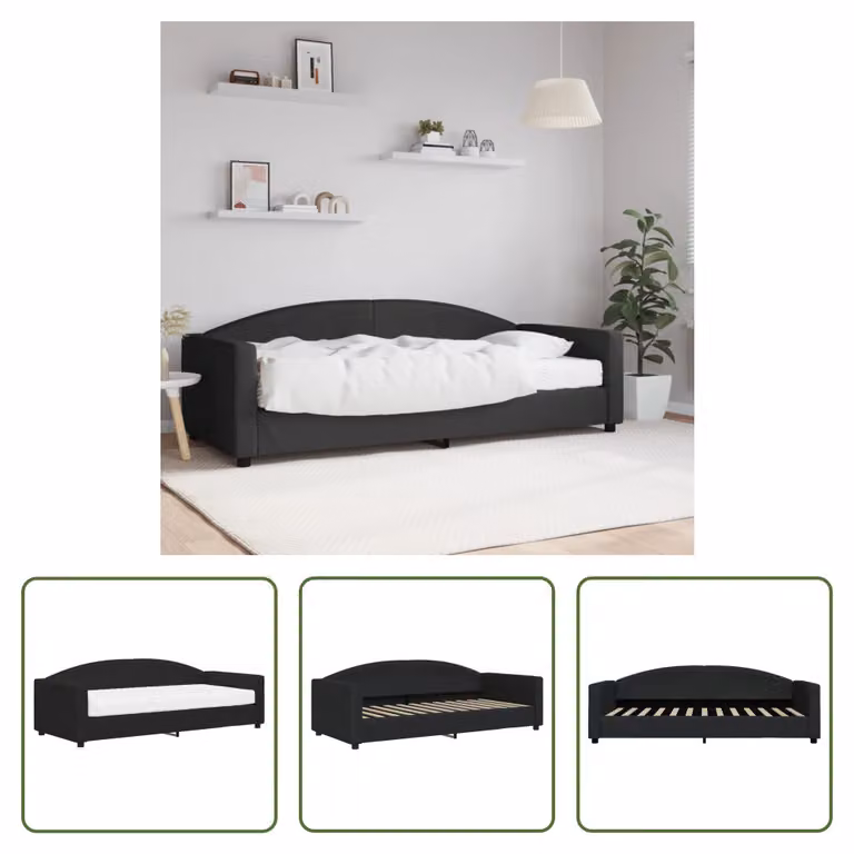 The Living Store Daybed con materasso nero 90x200 cm in tessuto
