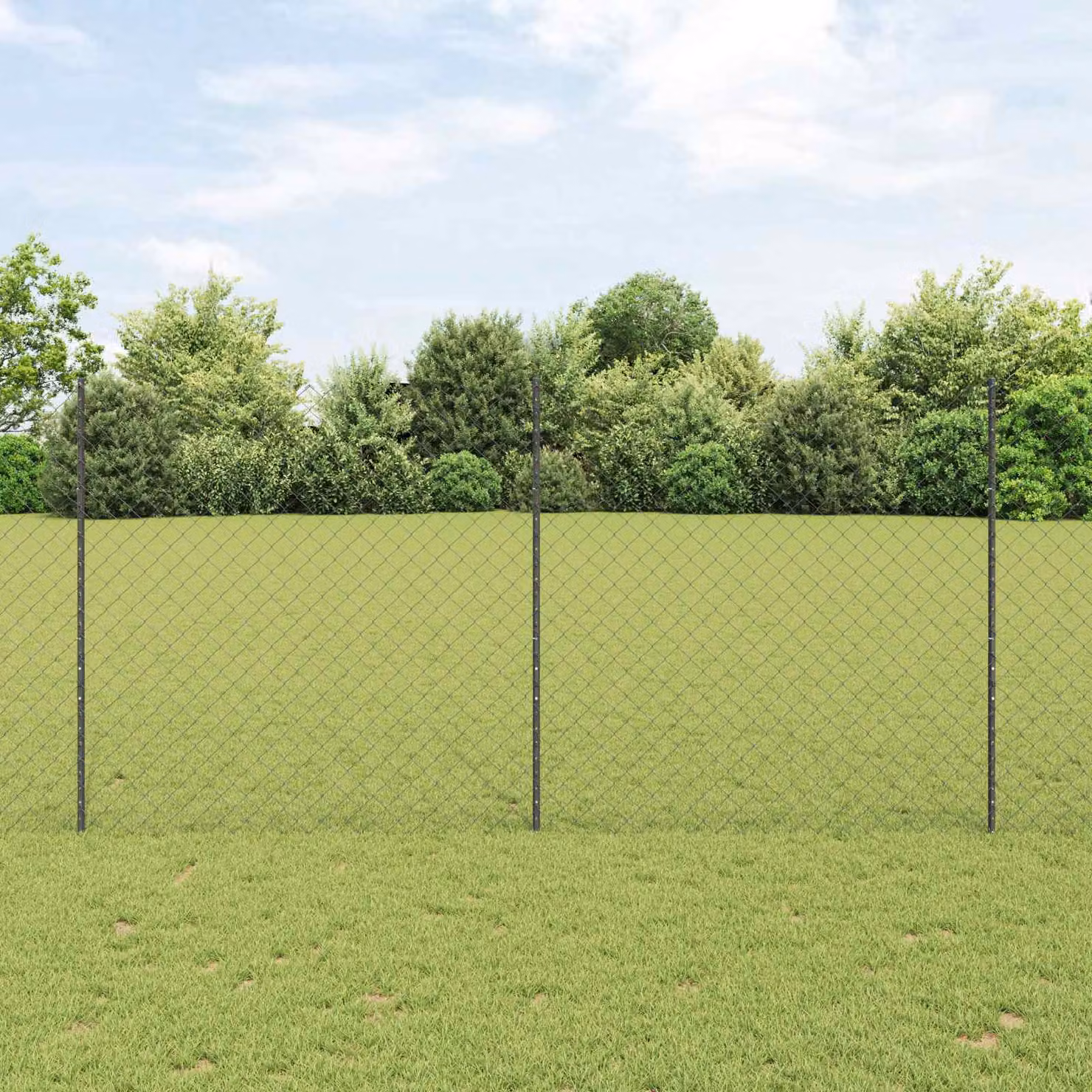 Recinzione a maglie con palo vidaXL in acciaio rivestito in PVC Grigio, L: 10 m, H: 1,5 m