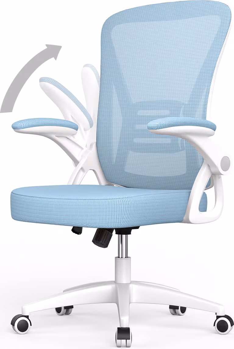 Sedia da ufficio - Seduta ergonomica - Sedia con braccioli ribaltabili a 90° - Supporto lombare - Regolabile in altezza - Blu