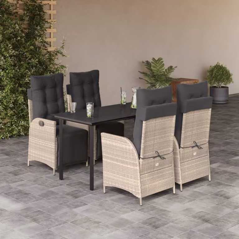 Set Pranzo da Giardino vidaXL in Polyrattan con Piano in Vetro e 5 Sedute, Grigio Antracite