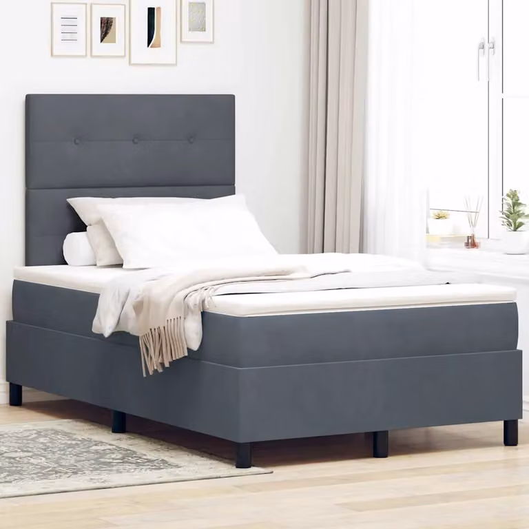 Letto a molla con illuminazione LED vidaXL in velluto grigio, L 120 x P 200 cm
