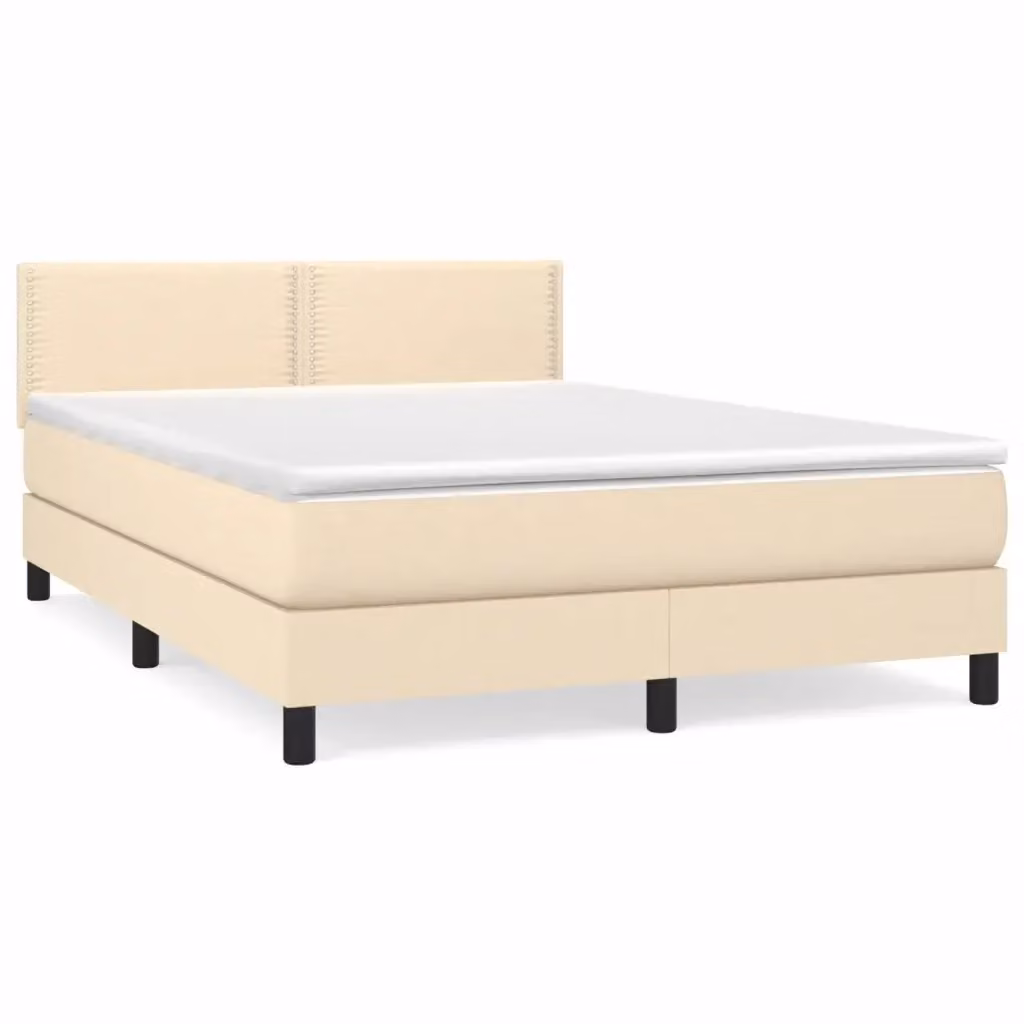 Letto Ibrido con Giroletto a Molle e Materasso vidaXL in Tessuto Beige e Bianco L/P: 140 x 190 cm – 2