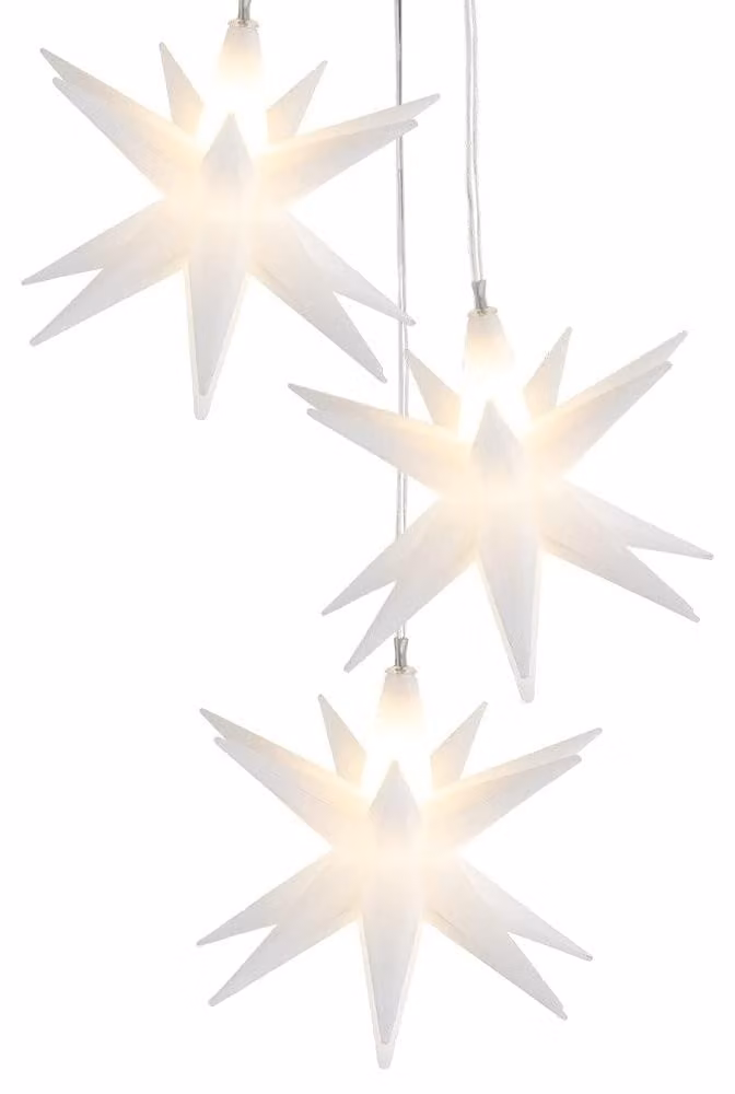 Gruppo di tre luci a LED a forma di stella, con luce bianca calda, dotato di timer, diametro 10 cm