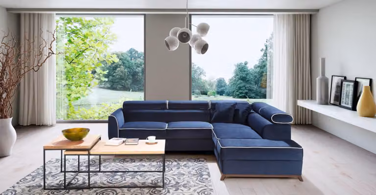 Ecksofa Stoff L-Form Couch Design Polster Textil Eck Modern Blau Eckcouch