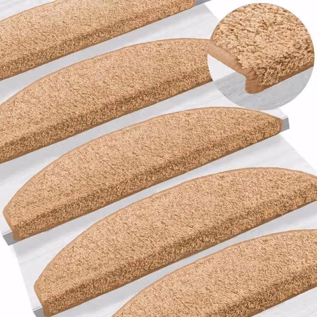 Set di 15 tappetini autoadesivi per scale DESIGN IN, antiscivolo e fonoassorbenti, colore beige, L 80 x P 24,5 x H 3,5 cm
