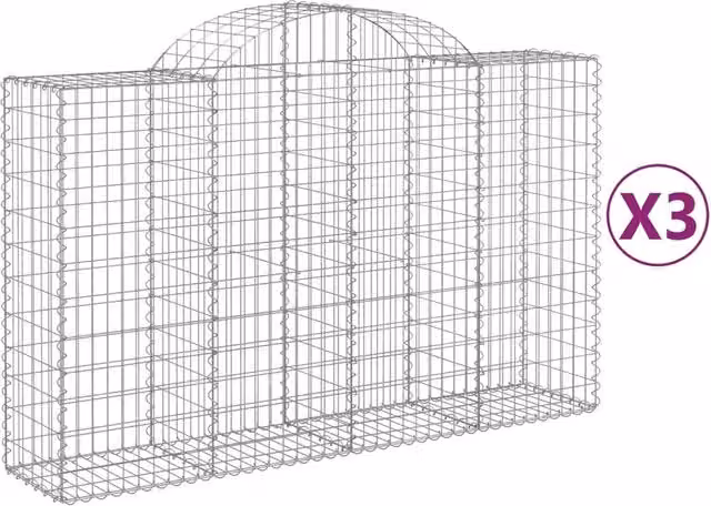 Cesti Gabbioni ad Arco 3 pz 200x50x120/140 cm Ferro Zincato