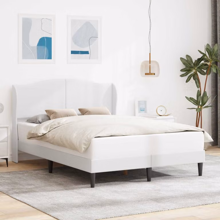 Struttura del letto con testiera vidaXL in similpelle bianca, dimensioni 160 x 200 cm
