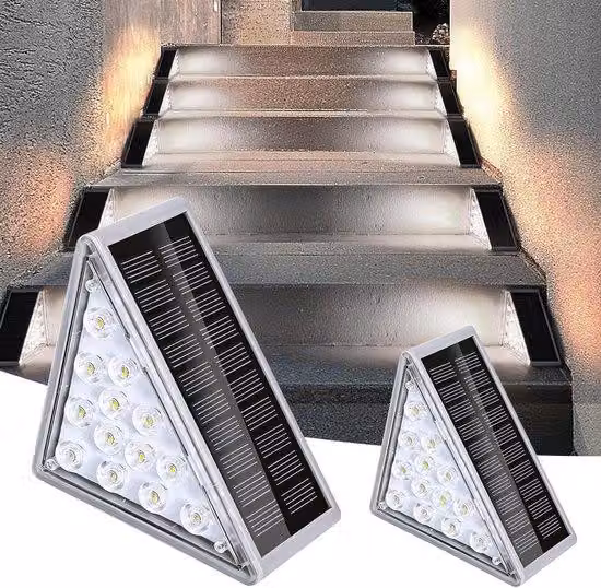 Illuminazione solare per giardino - Lampada LED da esterno - Luci per giardino - Design a prisma triangolare - 2 pezzi - Luce bianca