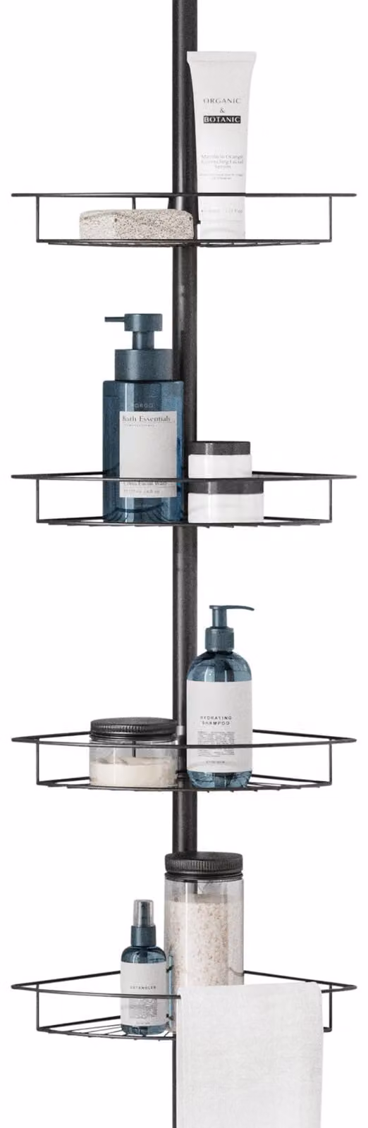 Zenna Home, porta sapone da doccia con aste di fissaggio, 4 ripiani, con portasciugamani, 152,4 cm