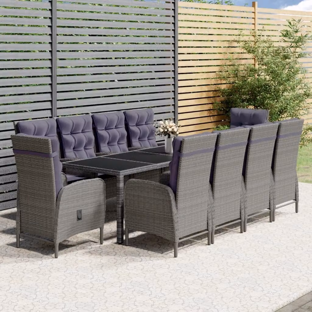 Maison Exclusive - Set da pranzo da giardino da 11 pezzi in rattan sintetico grigio