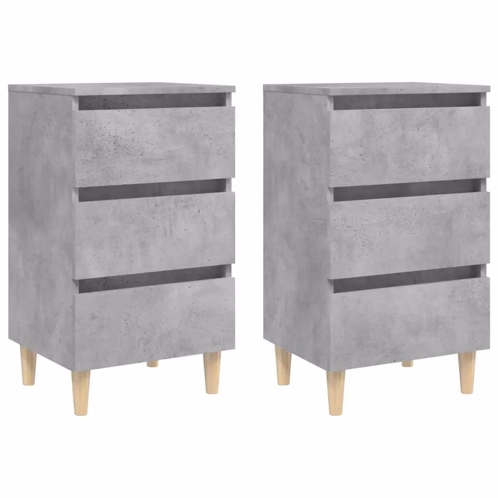 Set di 2 comodini Design Mania in stile scandinavo con gambe in legno massello, colore grigio cemento, L 40 cm x P 35 cm x H 69 cm – 2