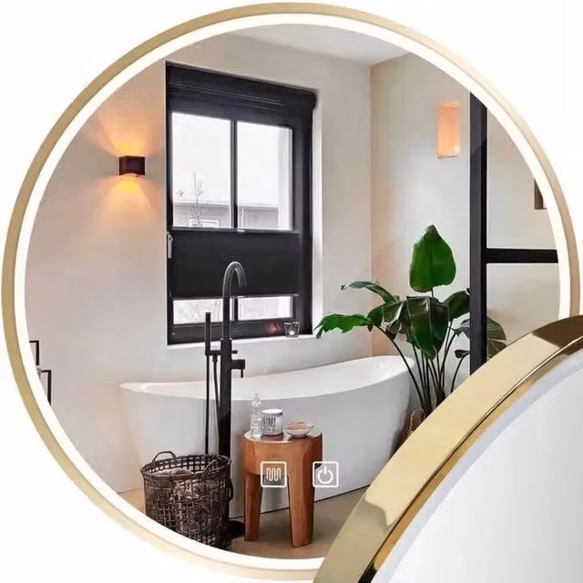 Specchio da parete tondo con luce LED Rea colore oro diametro 50 cm