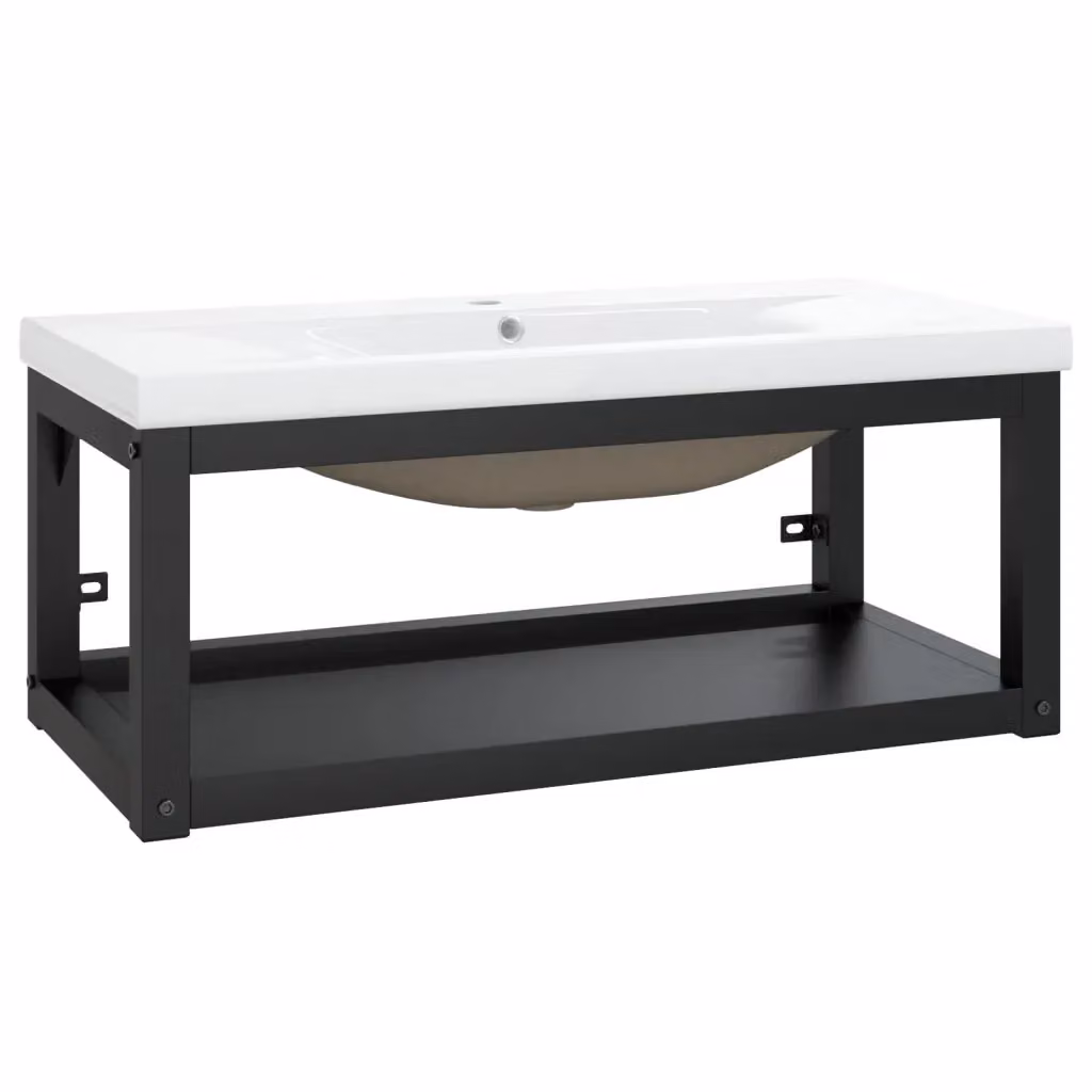 Lavabo da Bagno Moderno con Telaio in Metallo e Lavandino in Ceramica vidaXL Nero e Bianco L/P/H: 79 x 38 x 31 cm – 2