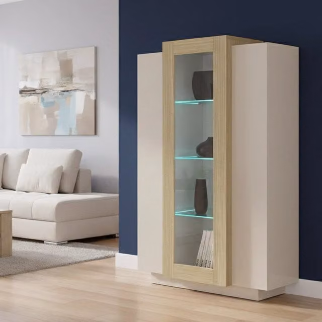 Vetrina Espositore Severino DMORA con 7 Ripiani e Ante in Vetro, Beige, L: 80 cm, P: 38 cm, H: 120.5 cm – 1