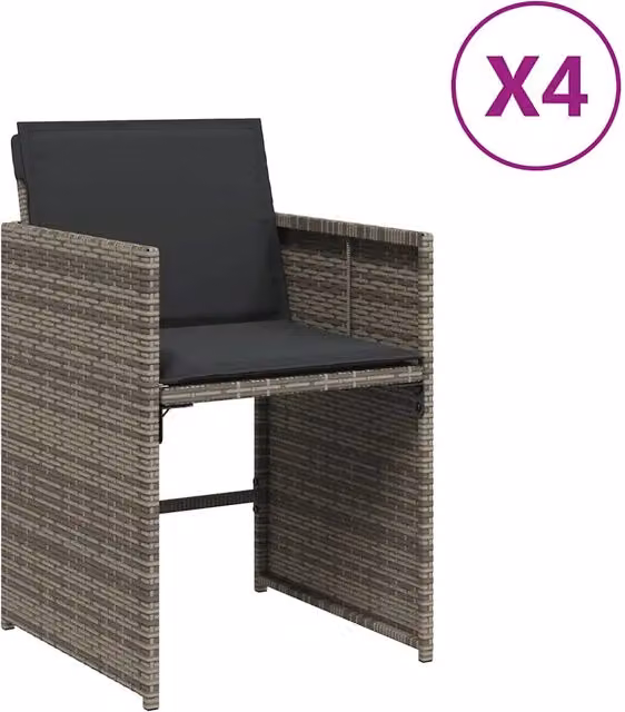 Sedie da Giardino con Cuscini 4 pz | Sedie da Esterno Grigio in Polyrattan
