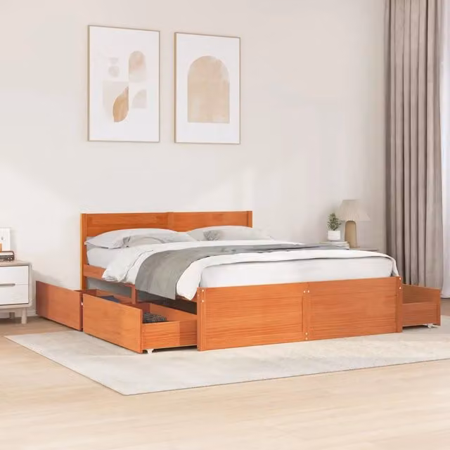 Letto senza Materasso-Struttura Letto Marrone Cera 150x200 cm in Legno di Pino 381883