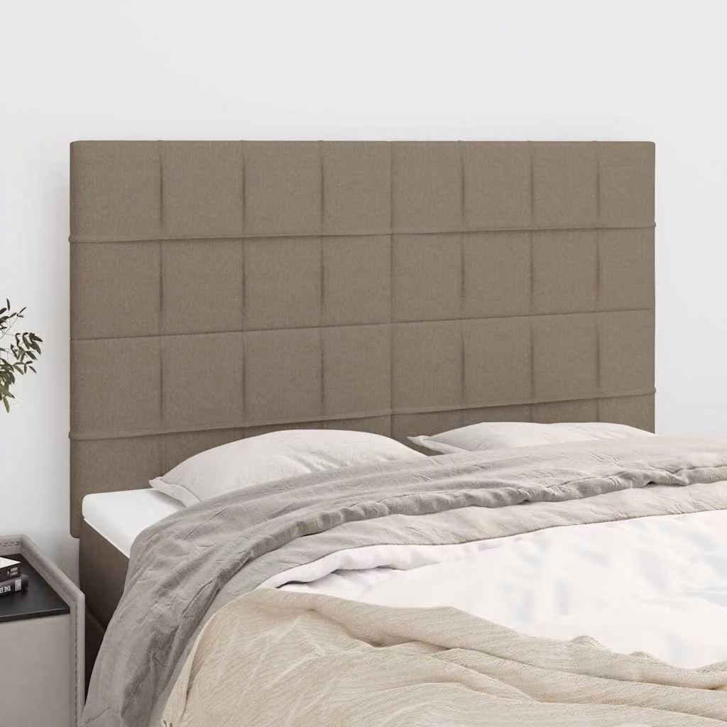 Testiera per letto vidaXL in tessuto color tortora con struttura in legno L: 144 cm, P: 5 cm, H: 118-128 cm