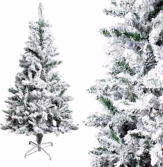 Albero di Natale artificiale in PVC, 150 cm, 328 rami, bianco, verde, base in metallo standard, decorazione da giardino
