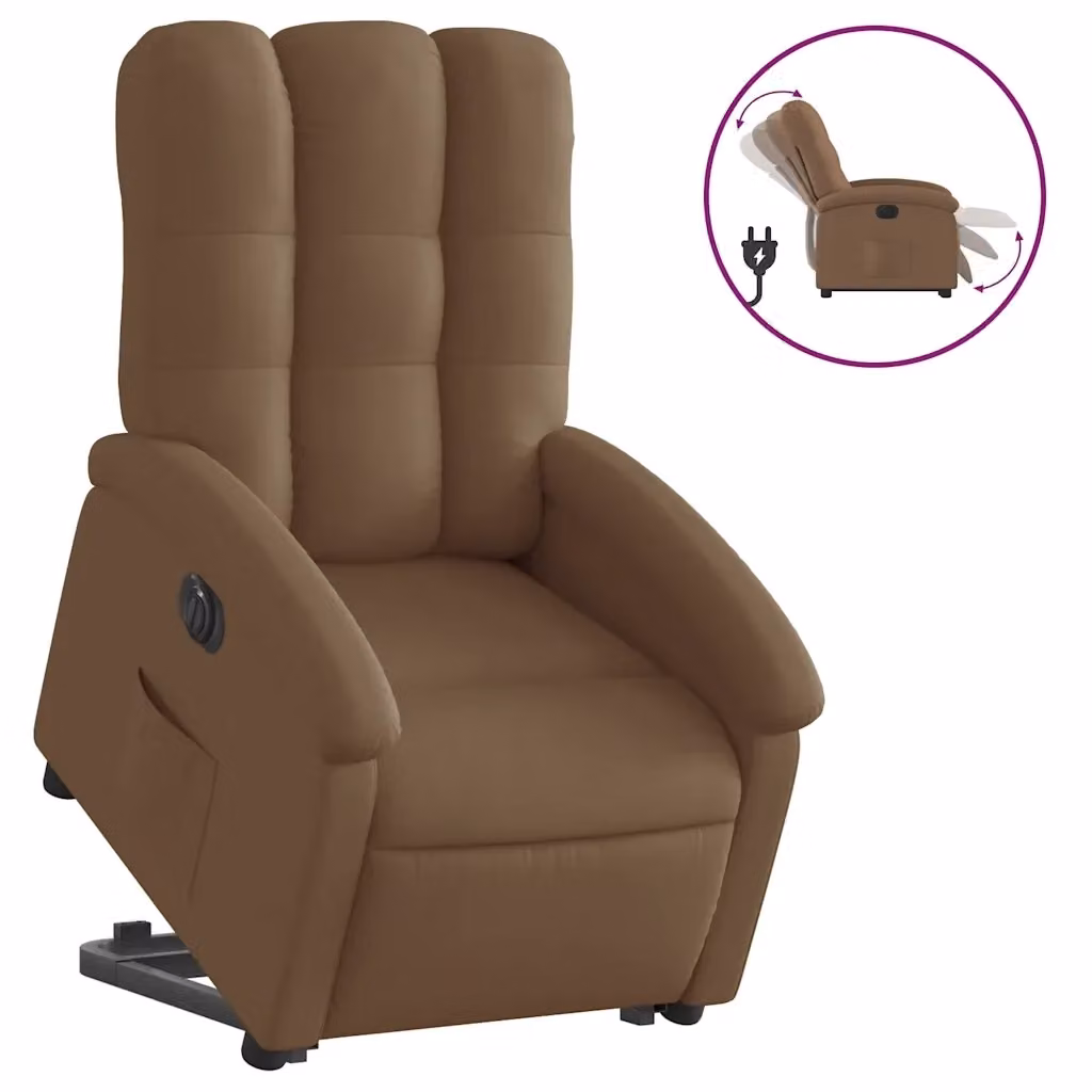 Poltrona Alzapersona Reclinabile Elettrica vidaXL in Tessuto Marrone con Supporto per Senior – 2
