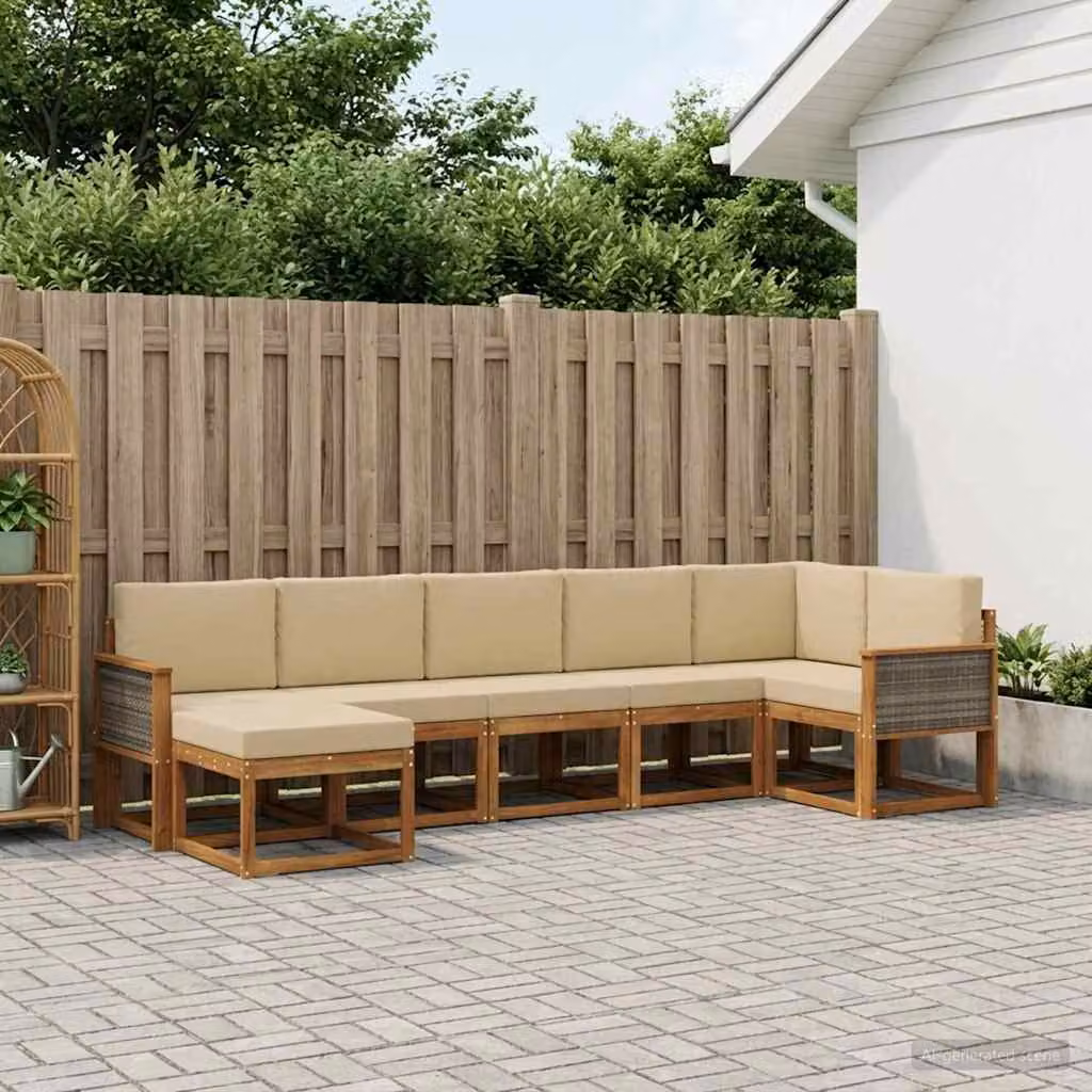 Set di divani da esterno vidaXL 7 pz in legno di acacia con cuscini beige e marrone